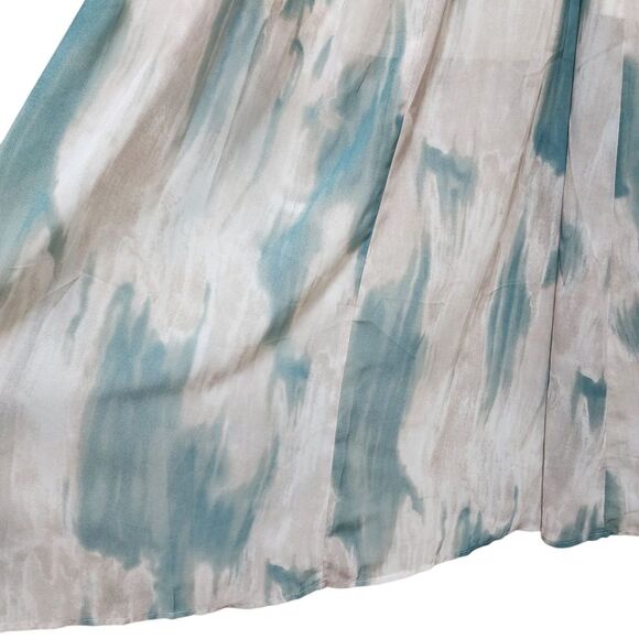 Chic Soul Dress Sz 1X Teal Tan Chiffon Maxi Flutter Sleeve Surplice V Neck Slit - Picture 7 of 13